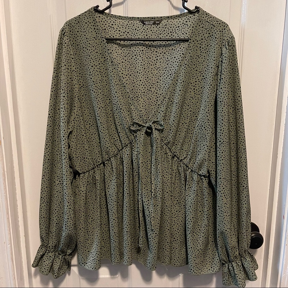 Shein plus size blouse green and black size 2XL
